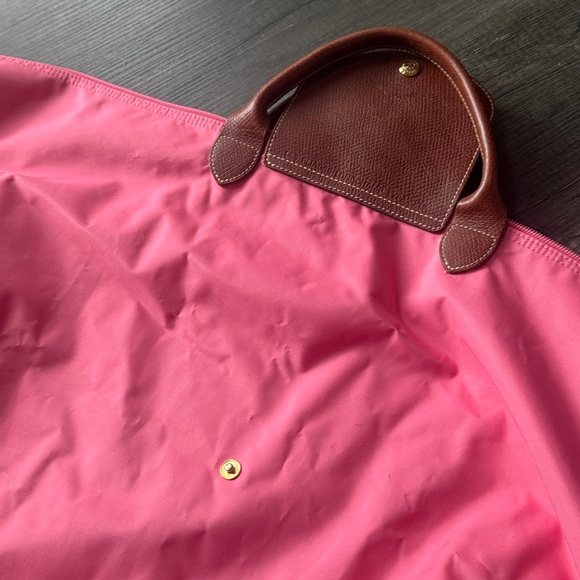 Longchamp Le Pliage XL Travel Tote Hot Pink Nylon Leather Trim Vintage - Picture 6 of 10